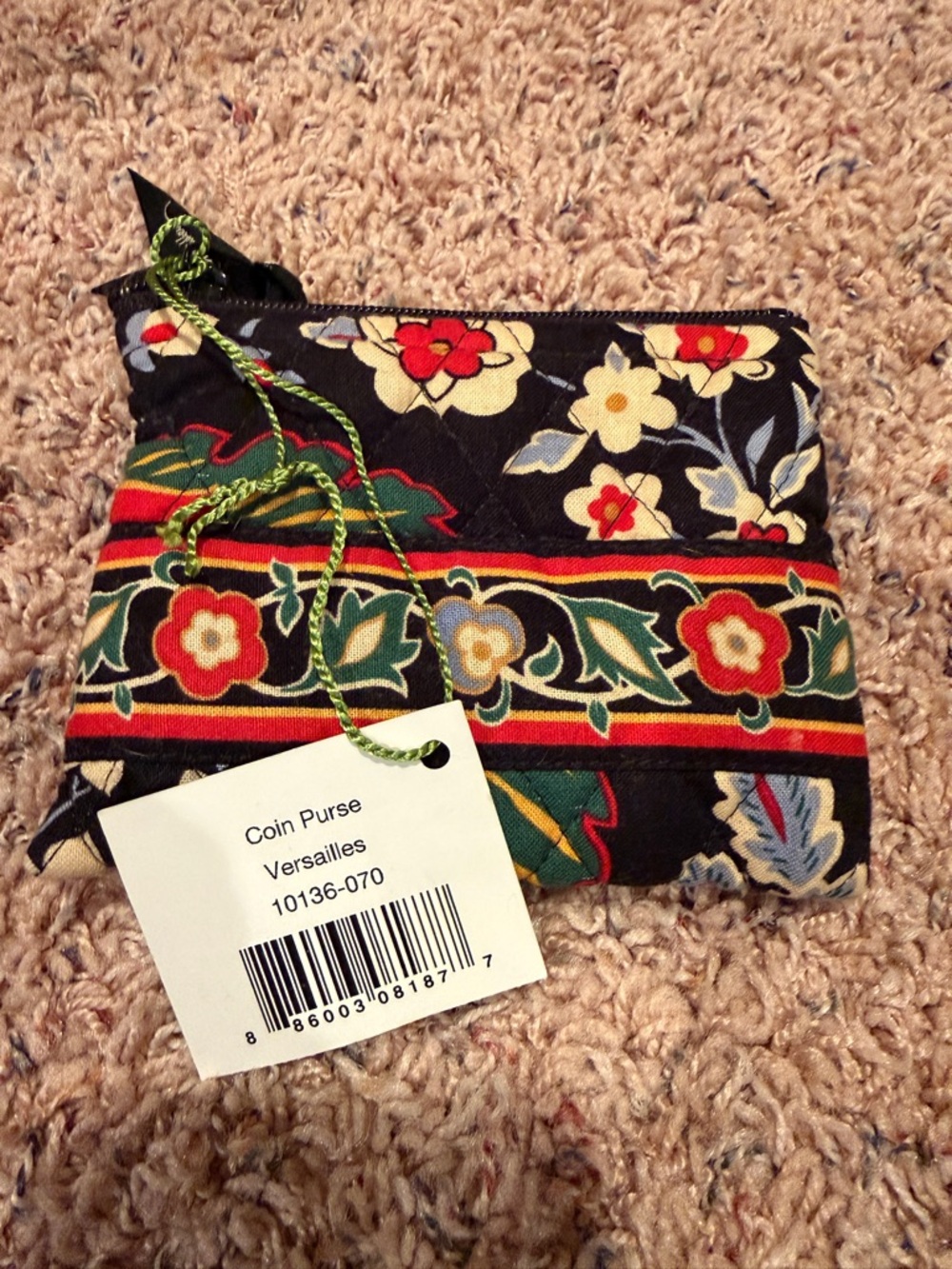 Vera Bradley Black Floral Quilted Coin Purse in Versailles pattern